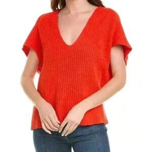 Cabi Ruby Pullover Sweater Size XS Deep V-Neck Short Sleeve Knit Red Oversized